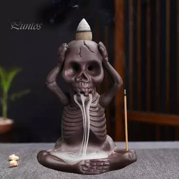 Хэллоуин Скелет Противоток Курильница Благовония Жуткий Не Видеть Не Говорить Мо Слышать Сидящий Скелет Конус Держатель Благовоний Украшение A