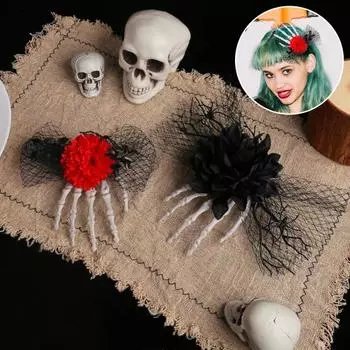 Хэллоуин скелет руки заколка для волос искусственный цветок розы шпилька Хэллоуин косплей аксессуары для волос страшные головные уборы поставки красный