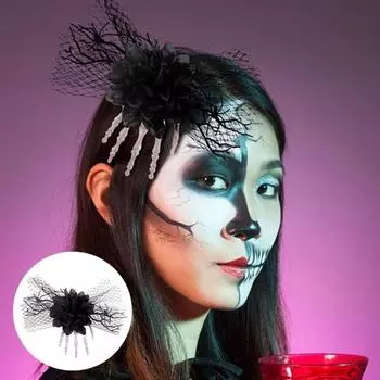 Хэллоуин скелет руки заколка для волос искусственный цветок розы шпилька Хэллоуин косплей аксессуары для волос страшные головные уборы поставки чёрный