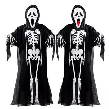 Хэллоуин скелет скелет призрак одежда комплект маскарадный костюм дети взрослые ужас костюм представление