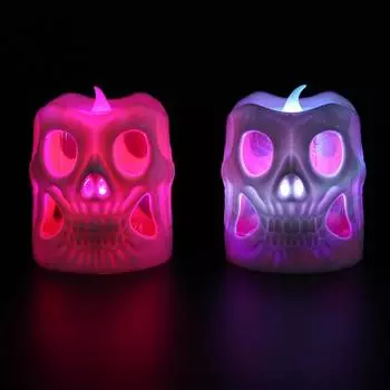 Хэллоуин скелет свеча свет украшения принадлежности ночник светодиодный семицветный электронный мигающий тыквенный свет A