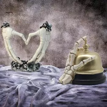 Хэллоуин Скелет Украшение Скелет Ручной Ворон Колокольчик Зеркальная Статуэтка Смола Готический Домашний Стол Декор для Вечеринки на Хэллоуин D
