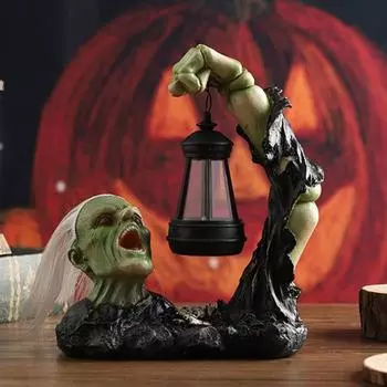 Хэллоуин Скелет Украшение Страшный Смола Череп Фонарь Статуя Настольный Скелет Рука Подсвечник C