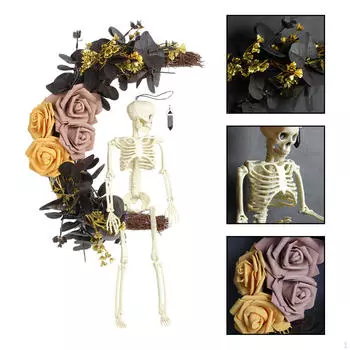 Хэллоуин Скелет Венок Входная Дверь,Праздничный Фестиваль Искусственный Цветок Луна для