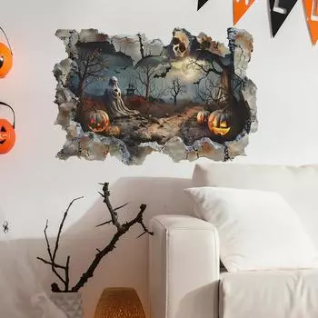 Хэллоуин Сломанная Стена Череп Летучая Мышь Тыква Спальня Гостиная Домашнее Украшение Наклейки На Стены 40*60CM/fun-e102