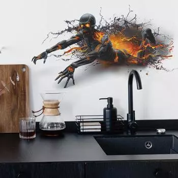 Хэллоуин Сломанная Стена Огонь Зомби Спальня Гостиная Фон Декоративные Наклейки На Стены 30*90CM*2PCS/fun-c36