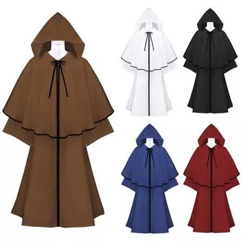 Хэллоуин Смерть Волшебник Плащ Косплей Костюм Монах С Капюшоном Одеяние Плащ Монах Средневековый Ренессанс Священник Дети Взрослые XXL белый
