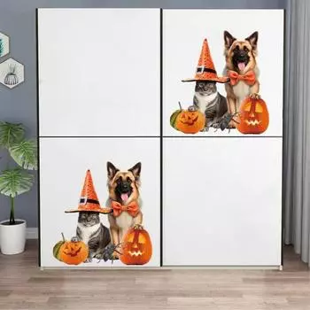 Хэллоуин Собака Кошка Туалет Стикер Тыква Паук Шляпа Ведьмы Бантик Съемный Самоклеящийся Водонепроницаемый ПВХ Ванная Комната Стены Искусства Украшения Наклейка Dog