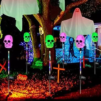 Хэллоуин солнечные огни череп глаз тыква дорожка светодиодный светильник водонепроницаемый солнечный колышек лампа для улицы A