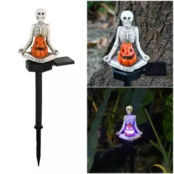 Хэллоуин Солнечный светодиодный светильник смоляная йога тыква скелет фигурка фонарь водонепроницаемый уличный наземный фонарь для сада двор газон