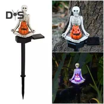 Хэллоуин Солнечный светодиодный светильник смоляная йога тыква скелет фигурка фонарь водонепроницаемый уличный наземный фонарь для сада двор газон A