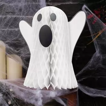 Хэллоуин Сотовый шар Призрак Украшение Жуткая бумага Белый Призрак Настольный центральный элемент Праздничная вечеринка Призрак Настольный орнамент белый