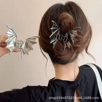 Хэллоуин сплав животных летучая мышь волос коготь клипсы для женщин девочек минималистский стиль Y2K металлический зажим акулы готический праздничный аксессуары для волос серебряный