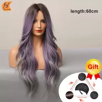 Хэллоуин Средние вьющиеся волосы Фиолетовый смешанный цвет Женский парик Высокотемпературные шелковые парики