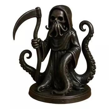 Хэллоуин Статуэтка Мрачного Жнеца Осьминога Готическая Черная Мантия Скелет Фигурка Праздничное Украшение Скелетный Орнамент со Щупальцами Осьминога 15cm