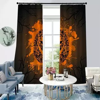 Хэллоуин Стиль Тыквенная Голова 3D Печать Главная Детская Спальня Гостиная Шторы Затеняющая Ткань Пользовательский Крючок Декоративная Штора W132xH164cm 52x65in&Hook