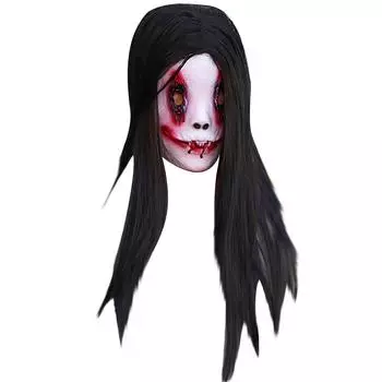 Хэллоуин страшная маска для лица жуткая черная длинная маска парик маска ужас вечеринка 18*12cm