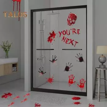 Хэллоуин страшная настенная наклейка красный отпечаток руки ножницы череп водонепроницаемый ПВХ самоклеящаяся гостиная спальня настенное искусство украшение наклейка D
