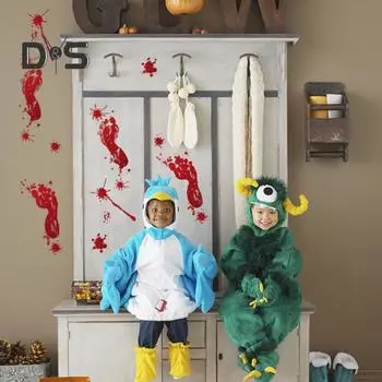 Хэллоуин страшная настенная наклейка красный отпечаток руки ножницы череп водонепроницаемый ПВХ самоклеящаяся гостиная спальня настенное искусство украшение наклейка I