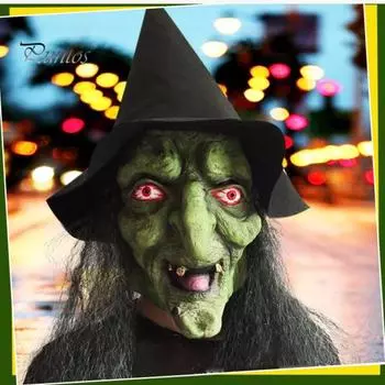 Хэллоуин Страшная Злая Подушка для Лица Ужасов Ведьма Латексная Подушка для Лица со Шляпой Ужасная Вечеринка Ролевые Игры Реквизит Косплей Костюм зелёный