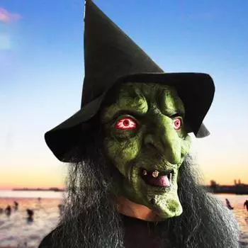 Хэллоуин Страшная Злая Подушка для Лица Ужасов Ведьма Латексная Подушка для Лица со Шляпой Ужасная Вечеринка Ролевые Игры Реквизит Косплей Костюм зелёный