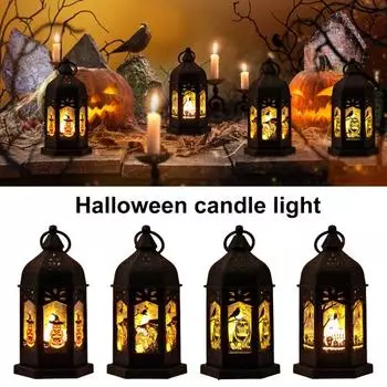 Хэллоуин свеча фонарь украшение на батарейках мини замок пламя светодиодный фонарь бездымный A