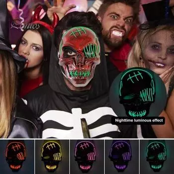 Хэллоуин светодиодная подушка для лица страшный череп подушка для всего лица светящийся неоновый костюм для косплея аксессуар для вечеринок рейв-фестивалей флуоресцентный зеленый