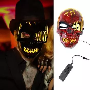Хэллоуин светодиодная подушка для лица страшный череп подушка для всего лица светящаяся неоновая косплей жёлтый