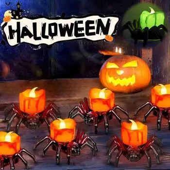 Хэллоуин светодиодный электронный светящийся паук свеча лампа атмосфера вечеринки декоративное украшение реквизит для фотосъемки 1PCS