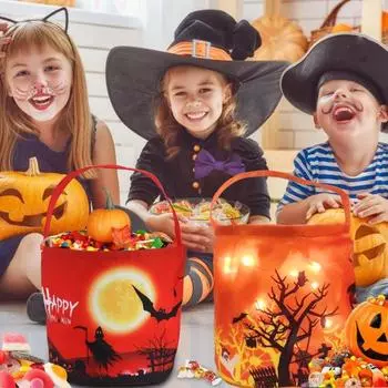Хэллоуин светодиодный мешок конфет светящийся призрак тыква гадость или жизнь корзина конфет многоразовый 1