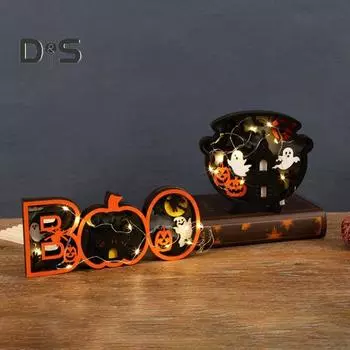 Хэллоуин светодиодный орнамент обувь котел светодиодное освещение настольный центральный элемент призрак тыква ведьма Хэллоуин украшение для домашней вечеринки With Light