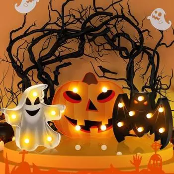 Хэллоуин световое украшение призрак тыква летучая мышь светодиодная настольная лампа на батарейках ночники для дома A