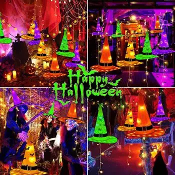 Хэллоуин светящаяся шляпа ведьмы подвеска с веревкой светящаяся шляпа ведьмы праздничное украшение пульт дистанционного управления One Size