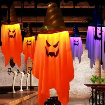 Хэллоуин светящиеся украшения с привидениями жуткая светодиодная шляпа ведьмы лампа с привидениями для дома на открытом воздухе сад крыльцо двор дом с привидениями подвесные украшения с привидениями фиолетовый
