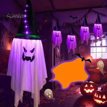 Хэллоуин светящиеся украшения с привидениями жуткая светодиодная шляпа ведьмы лампа с привидениями для дома на открытом воздухе сад крыльцо двор дом с привидениями подвесные украшения с привидениями фиолетовый