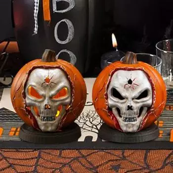 Хэллоуин светящийся череп тыква фигурка жуткий светодиодный скелет тыква голова статуэтка из смолы скульптура Without Light