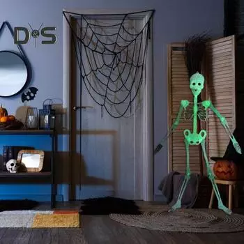 Хэллоуин светящийся скелет украшение всего тела кости черепа реквизит страшный подвижный скелет украшение для Хэллоуин вечеринка декор 90 cm