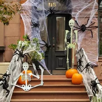 Хэллоуин Светящийся Скелет Украшения Полное Тело Кость Череп Реквизит Страшный Подвижный Скелет 90cm