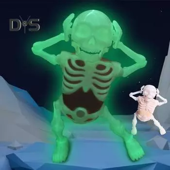 Хэллоуин Танцующий скелет игрушка Забавный скелет сенсорная игрушка со звуком Детская игрушка Домашнее украшение Светящийся в темноте Танцующий череп фигурка зелёный