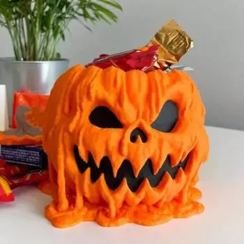 Хэллоуин Тающая тыква Чаша для конфет Жуткая тыквенная голова Держатель для закусок Ящик для хранения Контейнер Статуэтка из смолы Украшение рабочего стола Орнамент Праздничные принадлежности L