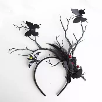 Хэллоуин Темные Ветки Черная Бабочка Головная Повязка Светящаяся Головная Повязка Рождественский Цветочный Головной Убор Девушка Фото Реквизит