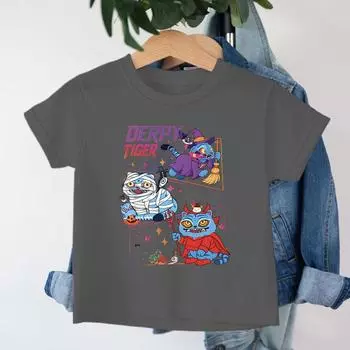 Хэллоуин Тигр Дерпи Футболка Детская K-pop Охотник на демонов Мерч Футболка Топ Детская Аниме Графические Футболки Для Девочек Мальчиков Смешная Одежда на Хэллоуин 110