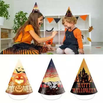 Хэллоуин Треуголка Страшная Хэллоуин Ведьма Призрак Паук Корона Шляпы Праздничные Атрибуты Фото Опора Бумага Украшения Кепки 12pcs