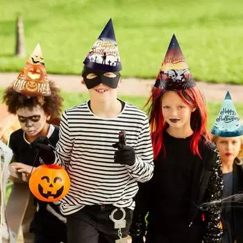 Хэллоуин Треуголка Страшная Хэллоуин Ведьма Призрак Паук Корона Шляпы Праздничные Атрибуты Фото Опора Бумага Украшения Кепки 12pcs