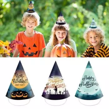 Хэллоуин Треуголка Страшная Хэллоуин Ведьма Призрак Паук Корона Шляпы Праздничные Атрибуты Фото Опора Бумага Украшения Кепки 12pcs