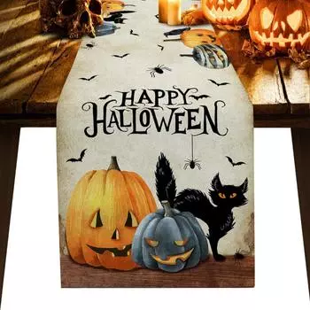 Хэллоуин Тыква Черный Кот Летучая Мышь Скатерть Свадебная Вечеринка Декор Скатерть Рождественский Декор Обеденного Стола Крышка Стола 150x33cm