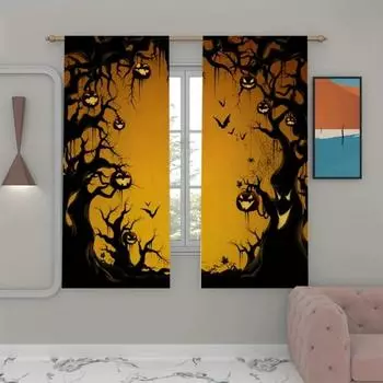 Хэллоуин тыква фонарь черный магия лес принтованные шторы для гостиной спальни защита от солнца дома высокое затенение новый W55 X H120cm X 2&HOOK
