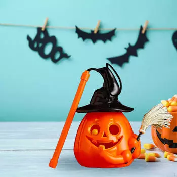 Хэллоуин Тыква Фонарь Свет Мигающий Желтый Детская Ручная Лампа для Камина Столовой With Broom