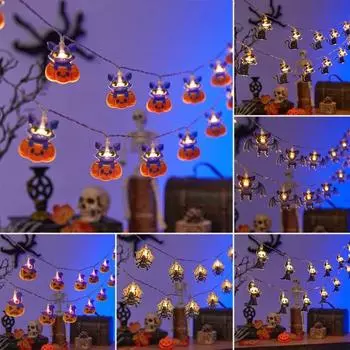 Хэллоуин тыква гирлянда водонепроницаемые батарейные тыквы призрак летучая мышь кошка огни для внутреннего и наружного использования 150CM F