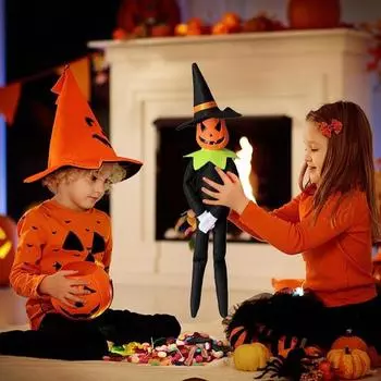 Хэллоуин Тыква Кукла Ведьма Шляпа Эльф Плащ Длинноногие Ручной Жуткой Улыбающейся Тыквы Праздничное Украшение Праздничные Атрибуты Подарок красный